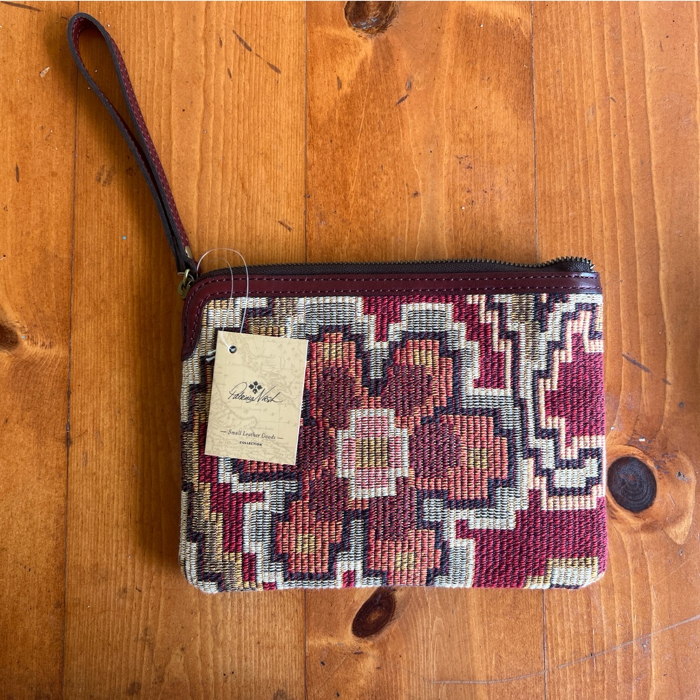 Patricia Nash Red and Brown Floral Wristlet